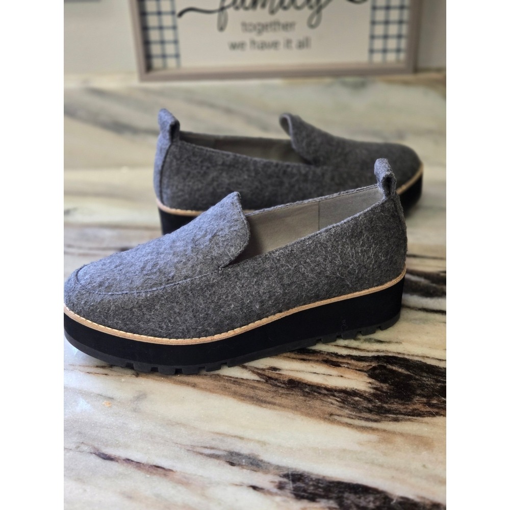 Eileen Fisher Grey Mohair Blend Felt  Ells Platform Lug Sole Loafers Shoes 8.5